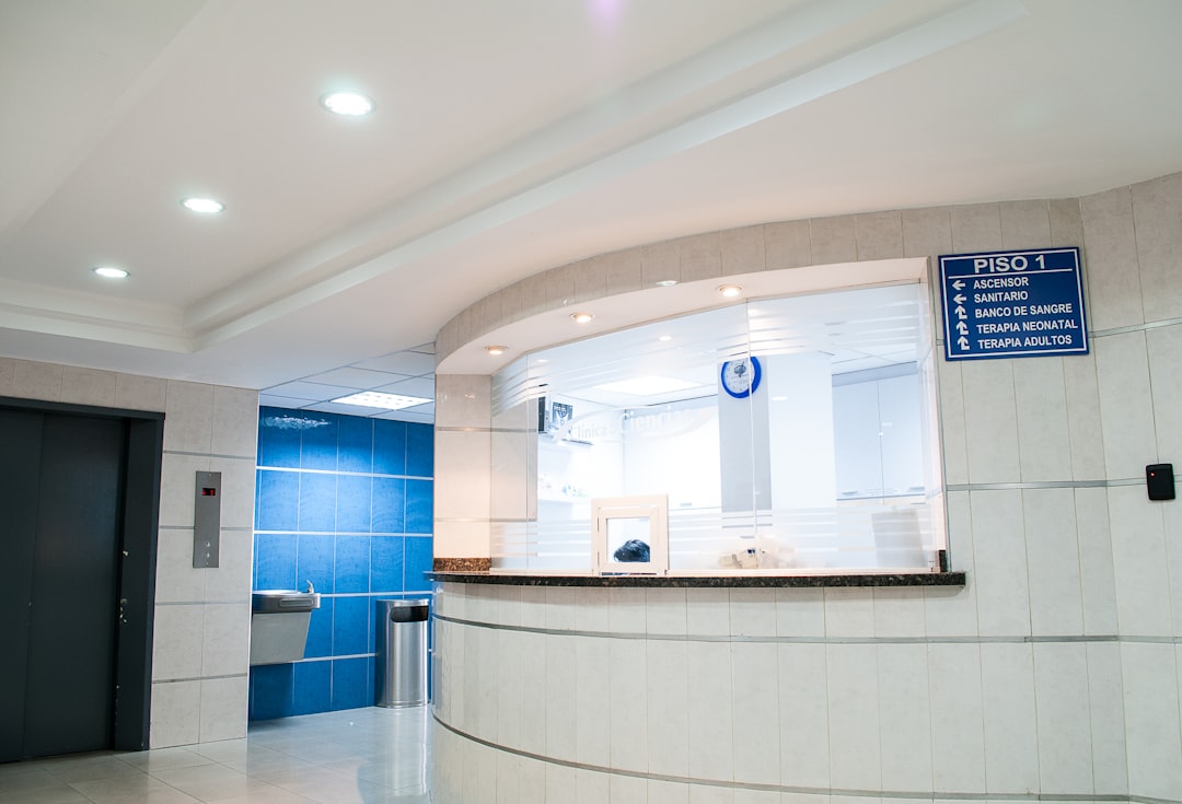 hospital lobby reception with signage